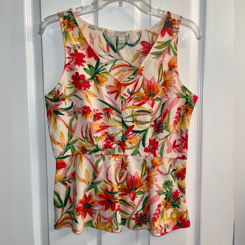 J crew linen tank tropical floral print